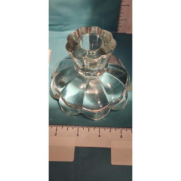 Vintage Clear Pressed Glass Candle Holder – Ribbed Floral Base Taper Holder - Picture 7 of 7